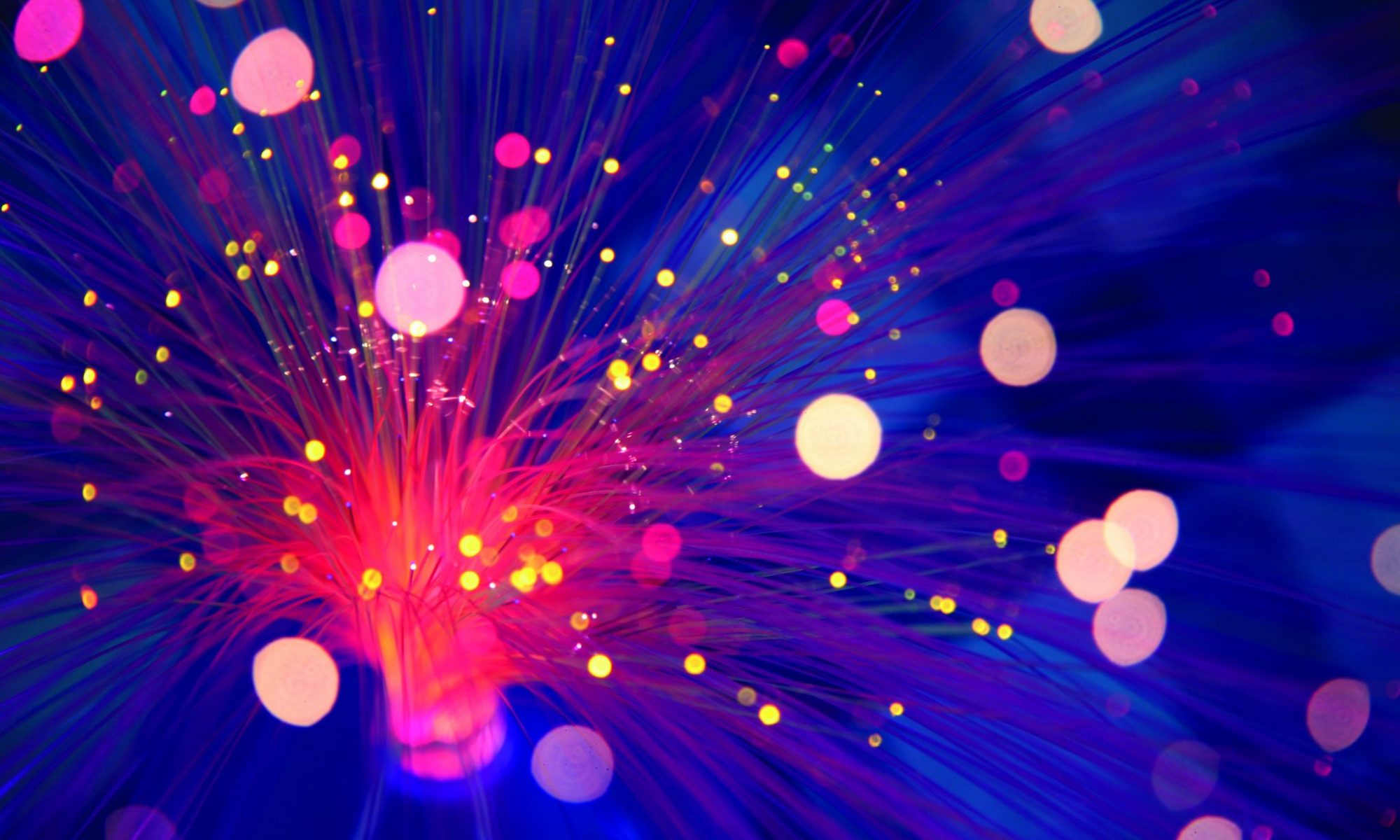 Here is a fibre optic lamp in neon pink with a deep blue background.